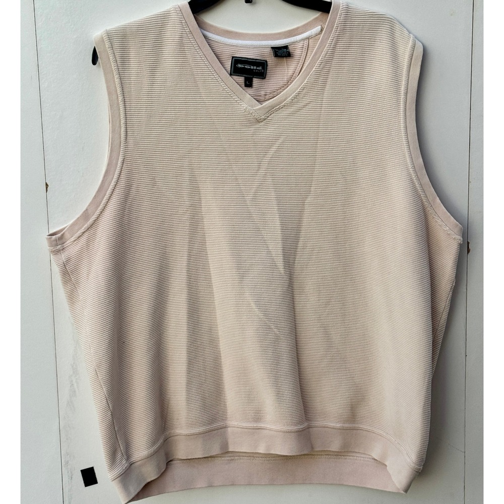 Bolle Golf Mens Ribbed VNeck Sweater Vest Cream Beige Large Cotton Blend Stretch